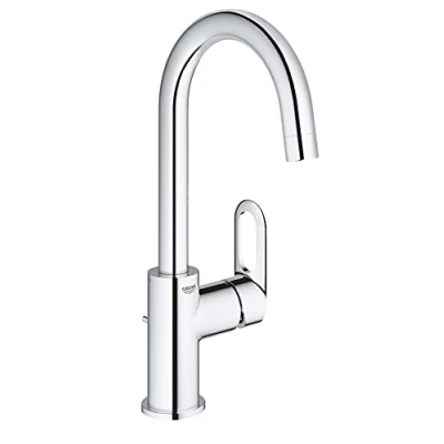 Image of GROHE Bauloop Single Lever Basin Mixer L Size Eco Friendly Tap with High Swivel Spout and Pop Up Waste Set, Chrome Finish 23763000