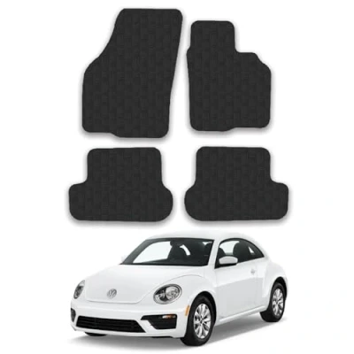Image of 5mm Rubber Car Mats Compatible With VW Beetle (2012 2019) Tailored Fit Floor Set Accessory Custom Anti Slip Backing Heavy Duty Waterproof Easy Clean Durable All Weather Full Coverage