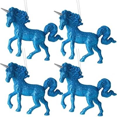 Image of Christmas Concepts® 16cm Glitter Covered Unicorn Decoration Luxury Decorations (Royal Blue, Pack of 4)