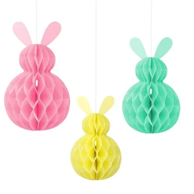 Image of Easter Decorations Hanging Tree Paper Bunny Honeycomb Ball Pendant Ornament Party Favors, Table Decorations,Spring
