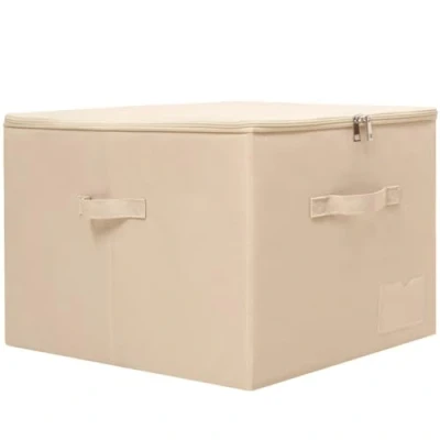 Image of Amonsen 56(L) X 33 (W) 32 (H) cm, Large Closet Storage Box with Lid, Collapsible Wardrobe Clothes Boxes 3 side Zip Cover, Washable&amp; Label Pocket, Beige