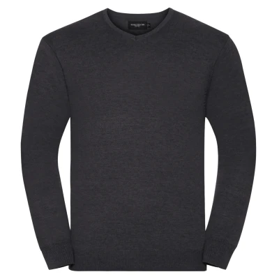 Image of Russell Athletic Collection Mens V Neck Knitted Pullover Sweatshirt (Charcoal Marl) Size X Small