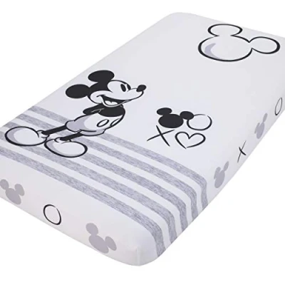 Image of Disney Mickey Mouse Grey, Ivory and Black Photo Op Fitted Crib Sheet