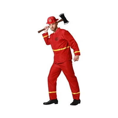 Image of Atosa 72004 Disfraz Completo de Bombero Hombre Adulto Rojo Reflectante Chaqueta Pantalón Emergencias Halloween Carnaval XL Adult Costume, Solid, red