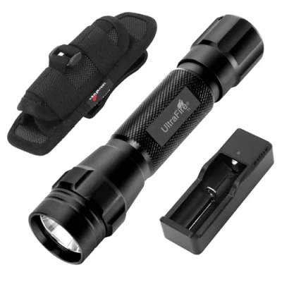 Image of ULTRAFIRE LED Torch with Holster, 1000 Lumens Single Mode Tactical Battery and Charger, Super Bright Small Duty Belt Pouch, T1