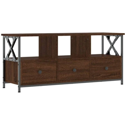 Image of vidaXL TV Cabinet Brown Oak 102x33x45 cm Engineered Wood&amp;Iron
