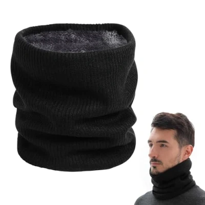 Image of Hoxfly Thermal Snoods for Men Women, Fleece Neck Warmer, Unisex Thick Knitted Circle Scarf, Winter Warm Gaiter, Buff Neckwear Windproof Gaiter Cycling Running Skiing Sports (Black)