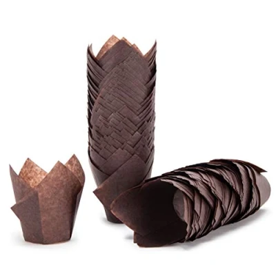 Image of Chocolate Brown Colour Muffin Cases for Baking Tulip Greaseproof Paper Muffin/Cupcake Wrappers Pack of 200 Large Liners/Wraps