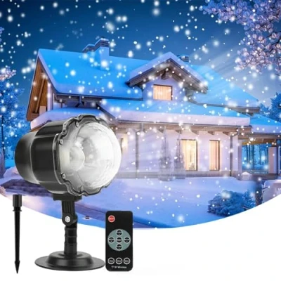 Image of Christmas Snowfall Projector Light, Yokgrass LED Snow Outdoor Holiday Lights IP65 Waterproof with Remote Control Dynamic Falling Effect for Garden, Party, Halloween Landscape Decoration
