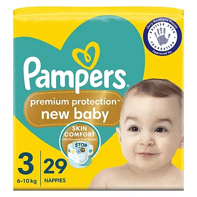 Image of Pampers New Baby Size 3, 29 Newborn Nappies, 6kg 10kg, Carry Pack