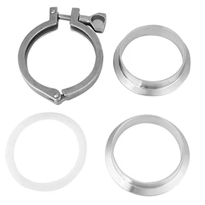Image of 2Pcs Stainless Steel 76MM/3 Inch Pipe OD Sanitary Weld Ferrule +3 Tri Clamp + PTFE Gasket Union Set Homebrew