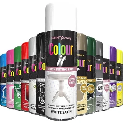 Image of AlezyB 1 x White Satin All Purpose Aerosol Spray Paint 250ml. Excellent Coverage, Quick &amp; Fast Drying for interior exterior Multipurpose Metal Plastic Wood Glass.