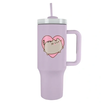 Image of Pyramid International Pusheen Heart 40oz/1200ML Tumbler with Straw and Lid, Advanced Double Wall Vacuum Insulation, Keeps Cold Up to 11 Hours, Hot 7 BPA Free