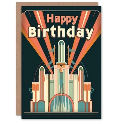 Image of Artery8 Birthday Card Art Deco Building Vintage 1930s Classic For Him Her Man Woman Girl Boy Wife Husband Greeting