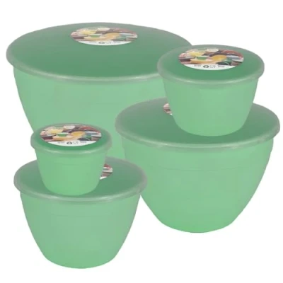 Image of Just Pudding Basins Green Space Saving Set of Plastic Steam Bowls and Lids 5 Popular Sizes Up to 3 Pints