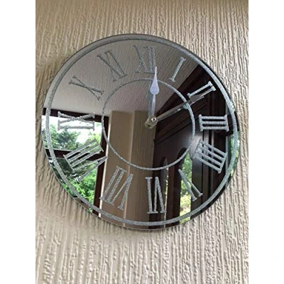 Image of CAPRISTAR 35cm Round SILVER SPARKLE GLITTER MIRRORED WALL CLOCK ROMAN NUMBER GLASS