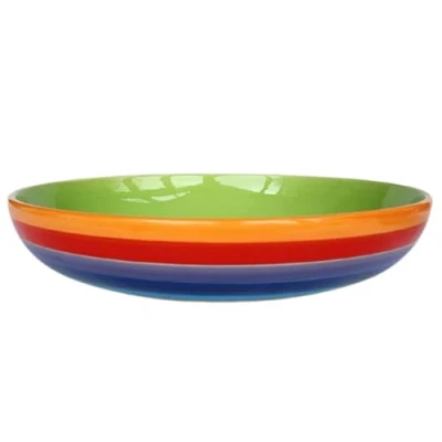 Image of Purity Style Hand Painted Rainbow Stripe Ceramic 22 cm Pasta Bowl