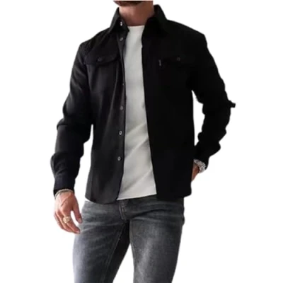 Image of ArknAv Men&#039;s B Button Down Shirt Jacket Casual Stylish Jackets Youth Shirt, black, M