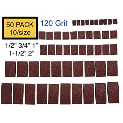 Image of 50 pack 120 Grit replacement Sanding Sleeves for rubber drum kit 1/2&quot; 3/4&quot; 1&quot; 1 2&quot; Inch aluminum oxide Woodworking drill rotary sander 1/4&quot; drive spindel abrasive