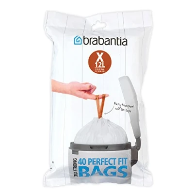 Image of Brabantia IdealFit Bin Liners (Size X/10 12 Litre) Ideal Quality Thick Plastic Trash Bags with Tie Tape Drawstring Handles (40 Bags)