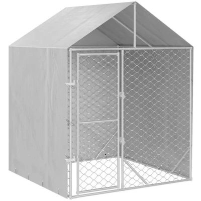 Image of vidaXL Outdoor Dog Kennel with Polyethylene Roof Silver Galvanized Steel Enclosure for Small Animals 2x2x2.5 meters