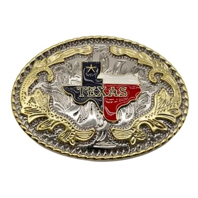Image of WMG Texas State Belt Buckle Flag Map Cowboy Rodeo Western Fashion Star Gold Tone Color Horse Rooster Bull Scorpion Masonic, Tone, Medium