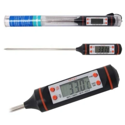 Image of Meat Thermometers, Stainless Steel Food Thermometer, Accurate Thermometer Probe, Long Probe &amp; Auto Off, Cooking for Kitchen, BBQ, Water, Milk (Black, Battery Included)