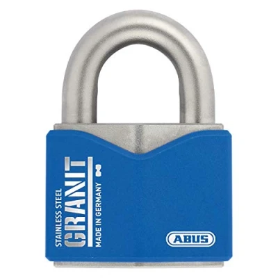 Image of ABUS Granit Padlock 37ST/55#SZP Stainless Steel for Outdoor Use with Security Card and Plus Disc Cylinder Level 10 Blue/Silver