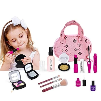 Image of Girls Pretend makeup set, safe and no real substance, so stain, mess. cosmetic beauty kit, with bag (Pack of 1)