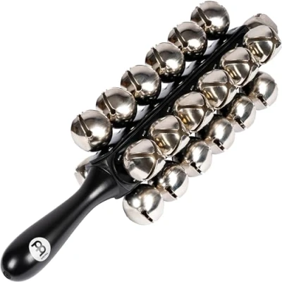 Image of Meinl Percussion Sleigh Bells Instrument Bell Musical With 25 Steel Handle Wood / Steel, Black Silver (SLB25)