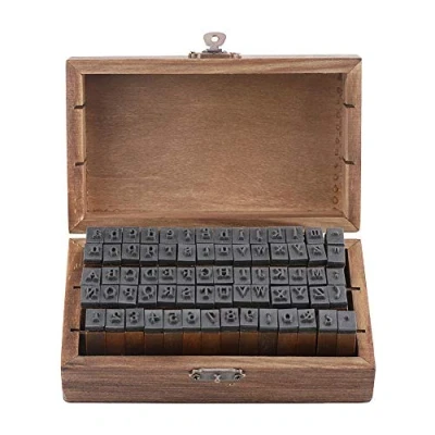 Image of SATOHA Vintage Wood 70pcs Letter Number Rubber Stamps Set, Small Wooden Box (8.8 x 5.0 14.8 cm, Wood)