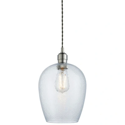Image of Livorno Dome Pendant Ceiling Light Bright Nickel Plate, Clear Hammered Glass