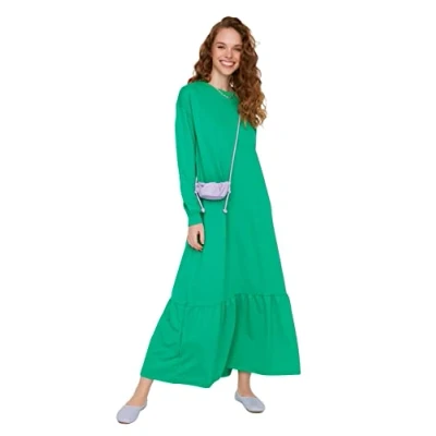 Image of Trendyol Women Modest Maxi Smock Dress Regular Knit Dresses Green