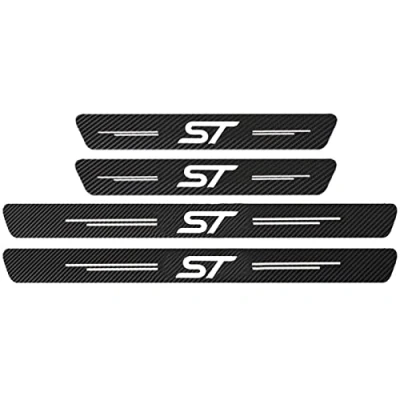 Image of EAGLEG 4pcs Car Outer Door Sill Protector Kick Plates for Fo rd Focus Fiesta Kuga Fusion Edge ST Line S max ST, Carbon Fiber Accessories Scuff Guard Threshold Cover Pedal, Trim Non Slip, White
