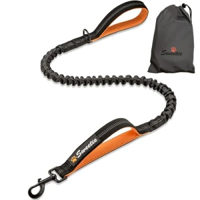 Image of Sweetie Bungee Dog Lead Shock Absorbing Leash that Softens Pulls &amp; Stops Neoprene Padded Loop Traffic Handles for Extra Comfort Reflective Safer Night Walking