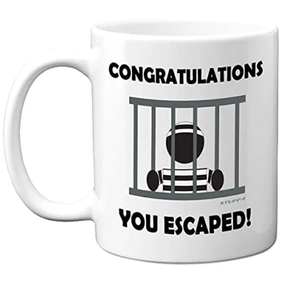 Image of Stuff4 Leaving Gifts for Men or Women Congratulations You Escaped Retirement Mug 11oz Ceramic Dishwasher Safe Mugs Presents Colleagues, Funny Women, New Job