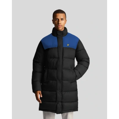 Image of Lyle &amp; Scott Mens Longline Wadded Puffer Jacket in Black Nylon Size Small