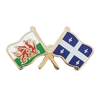 Image of emblems gifts Wales &amp; Quebec Flags Friendship Courtesy Enamel Lapel Pin Badge T1262