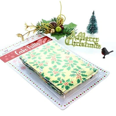 Image of Culpitt Classic Gold Christmas Cake Decoration Kit, Festive Toppers Including Holly Bauble, Robin, Plaque, Tree, And Frill 5 Piece Set, 50613