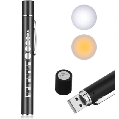 Image of Uadme Pen Torch Medical Rechargeable, USB Charging Dual LED Diagnostic Light with Pupil Gauge, Magnetic Cap and Pocket Clip, EMT Emergency Mini Flashlight for Nurses Doctors