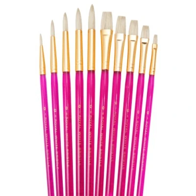 Image of Quality Brush Sets of 10 Artist Paint Brushes Oil Watercolour Sable &amp; Acrylic (SVP5 White Bristle Rounds Shaders)