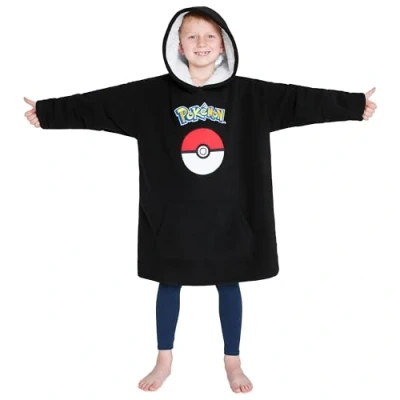 Image of Pokemon Fleece Hoodie Blanket for Kids and Teenagers One Size Oversized with Sherpa Lining Gifts (Black)