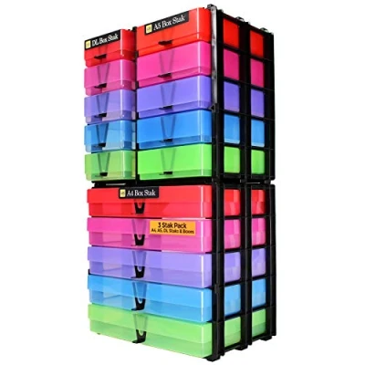 Image of WestonBoxes Drawer Stak Storage Units, 3 Stackable units A4, A5 &amp; DL Crafting Solution including boxes (Multicoloured)