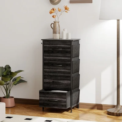 Image of Fabric Chest of Drawers, 4 Drawer Dresser for Bedroom, Black Homcom
