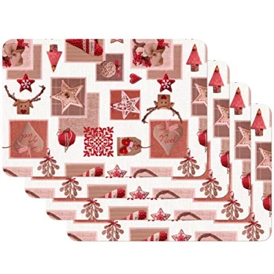 Image of Venilia Santa Love 59066 Place Mats for Dining Room Set of 4 Wipe Clean Polypropylene Food Safe 45 x 30 cm