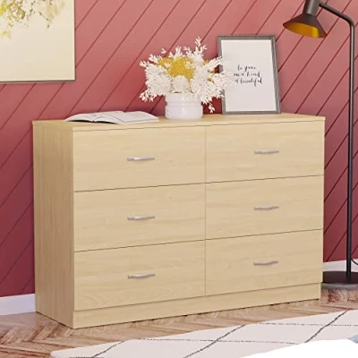 Image of Vida Designs 6 Drawer Wide Chest of Drawers Bedroom Storage Unit Sliding Furniture (Pine)