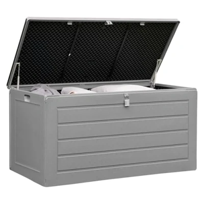 Image of Olsen &amp; Smith 680L MASSIVE Capacity Outdoor Garden Storage with Padlock Box Plastic Shed Weatherproof Sit On Wood Effect Chest (680L, Anthracite)