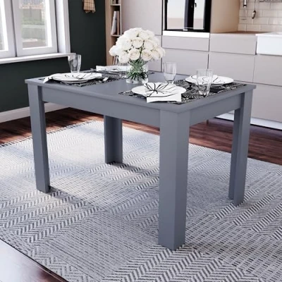 Image of Vida Designs Medina 4 Seater Dining Table MDF Wood Rectangle Modern Kitchen Room Furniture Unit, Grey