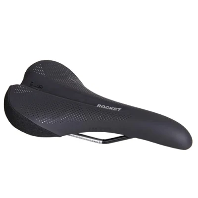 Image of WTB ROCKET MEDIUM Cromoly Electric Bike Saddle Black 150mm x 265mm Thick Padding Contoured Whale Tail Design for Comfort and Power Microfiber Cover Ideal E Trail Riding