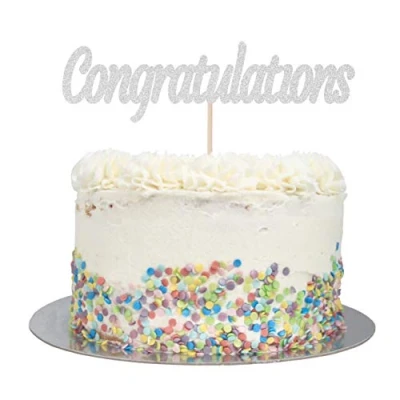 Image of Large Congratulations Glitter Cake Topper (Silver Glitter)